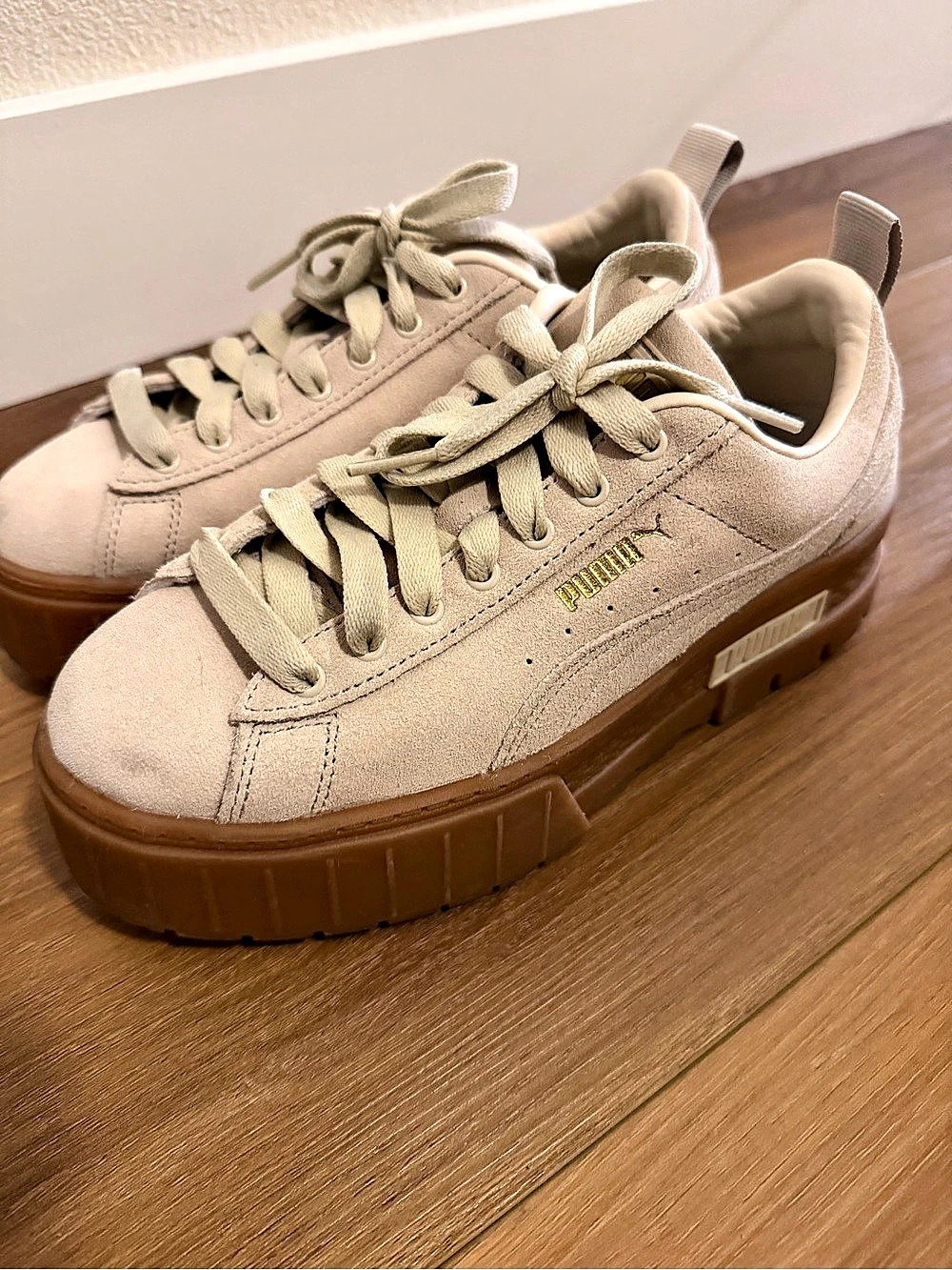 Puma Mayze Platform Sneakers in Cream & Brown